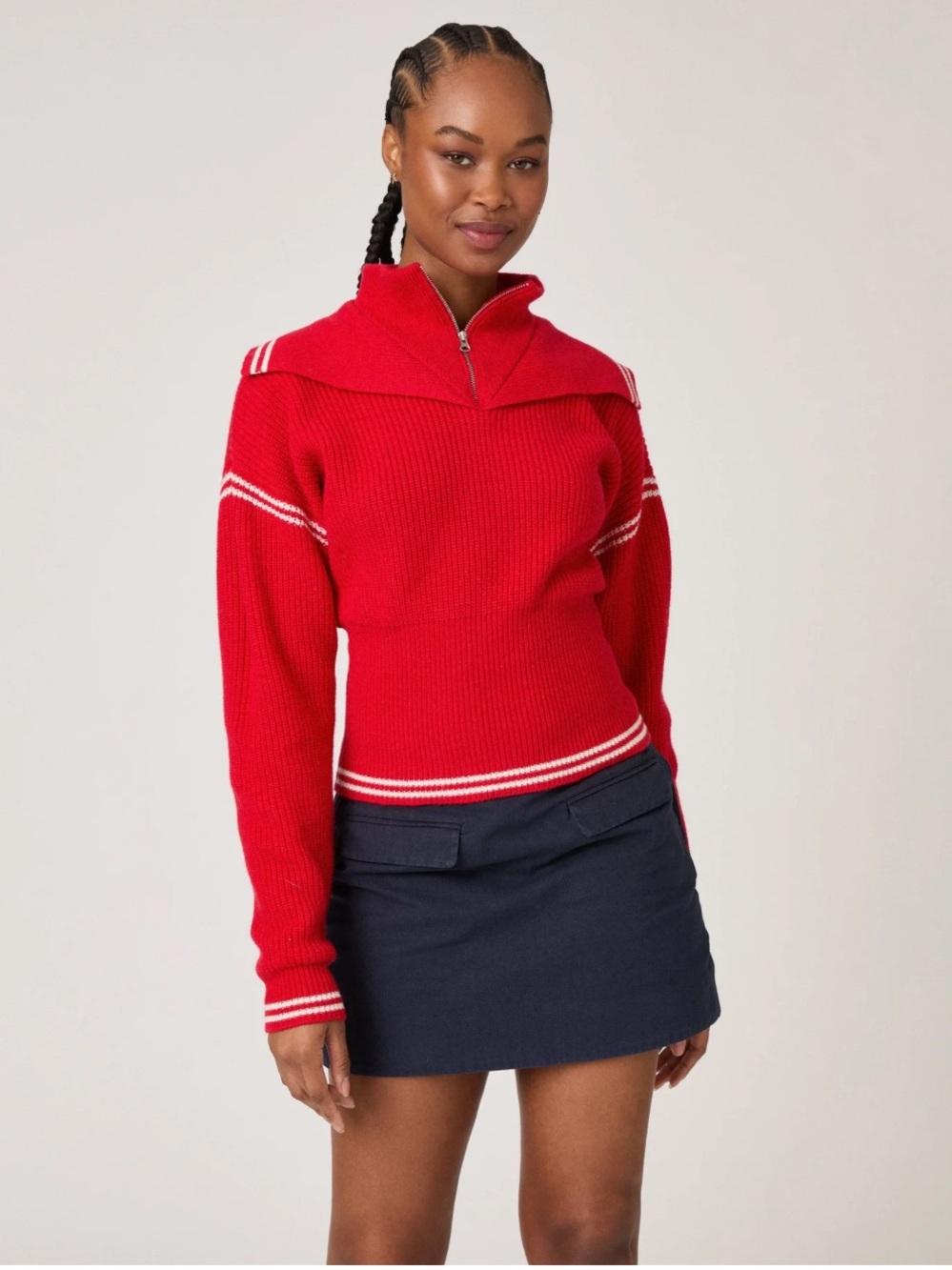 Rowing Blazers Double Collar 1/4-Zip Wool-Blend Pullover Sweater Red Size M
